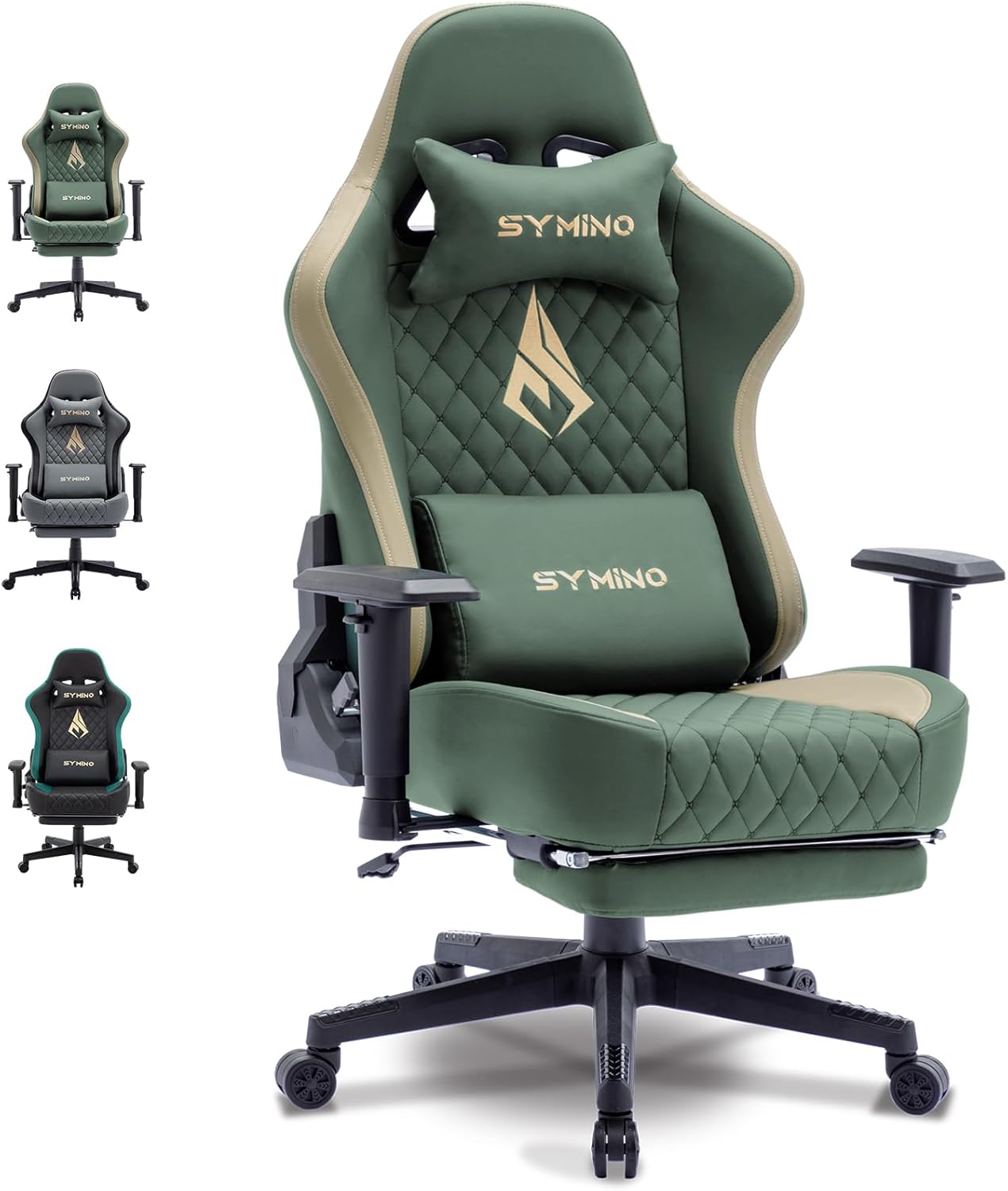 Chaise Gaming Symino – Ergonomique avec Repose-Pieds, Dossier Inclinable, Accoudoirs Ajustables, Cuir PU, Coussin Lombaire & Têtière
