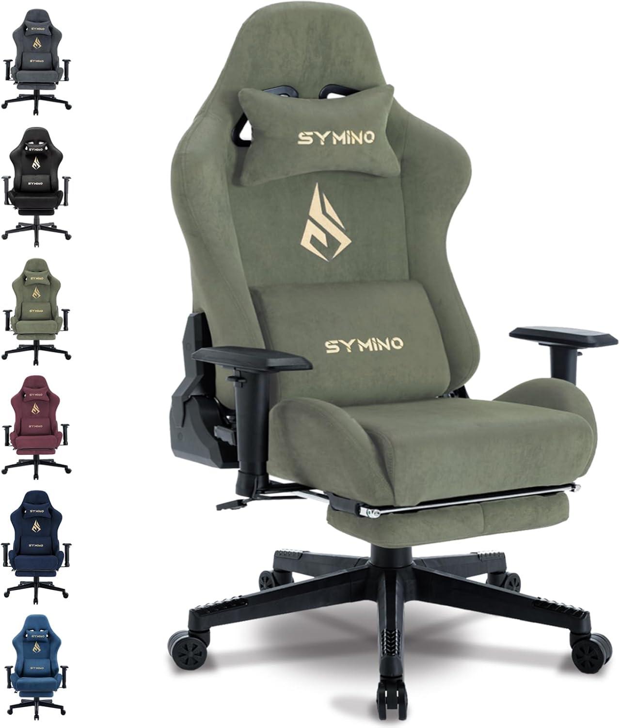 Chaise Gaming Symino – Ergonomique avec Repose-Pieds, Dossier Inclinable, Accoudoirs Ajustables, Cuir PU, Coussin Lombaire & Têtière