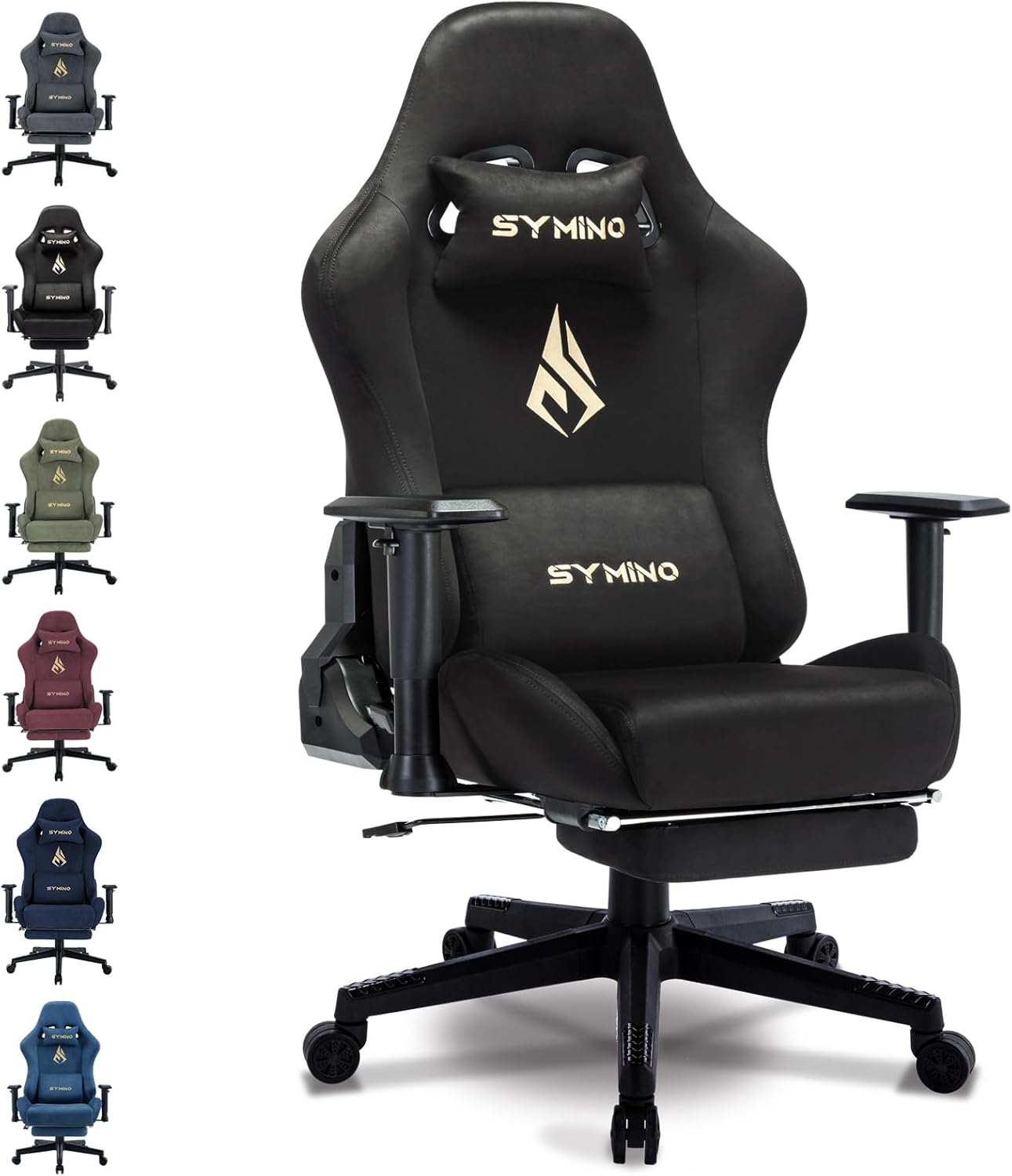 Chaise Gaming Symino – Ergonomique avec Repose-Pieds, Dossier Inclinable, Accoudoirs Ajustables, Cuir PU, Coussin Lombaire & Têtière