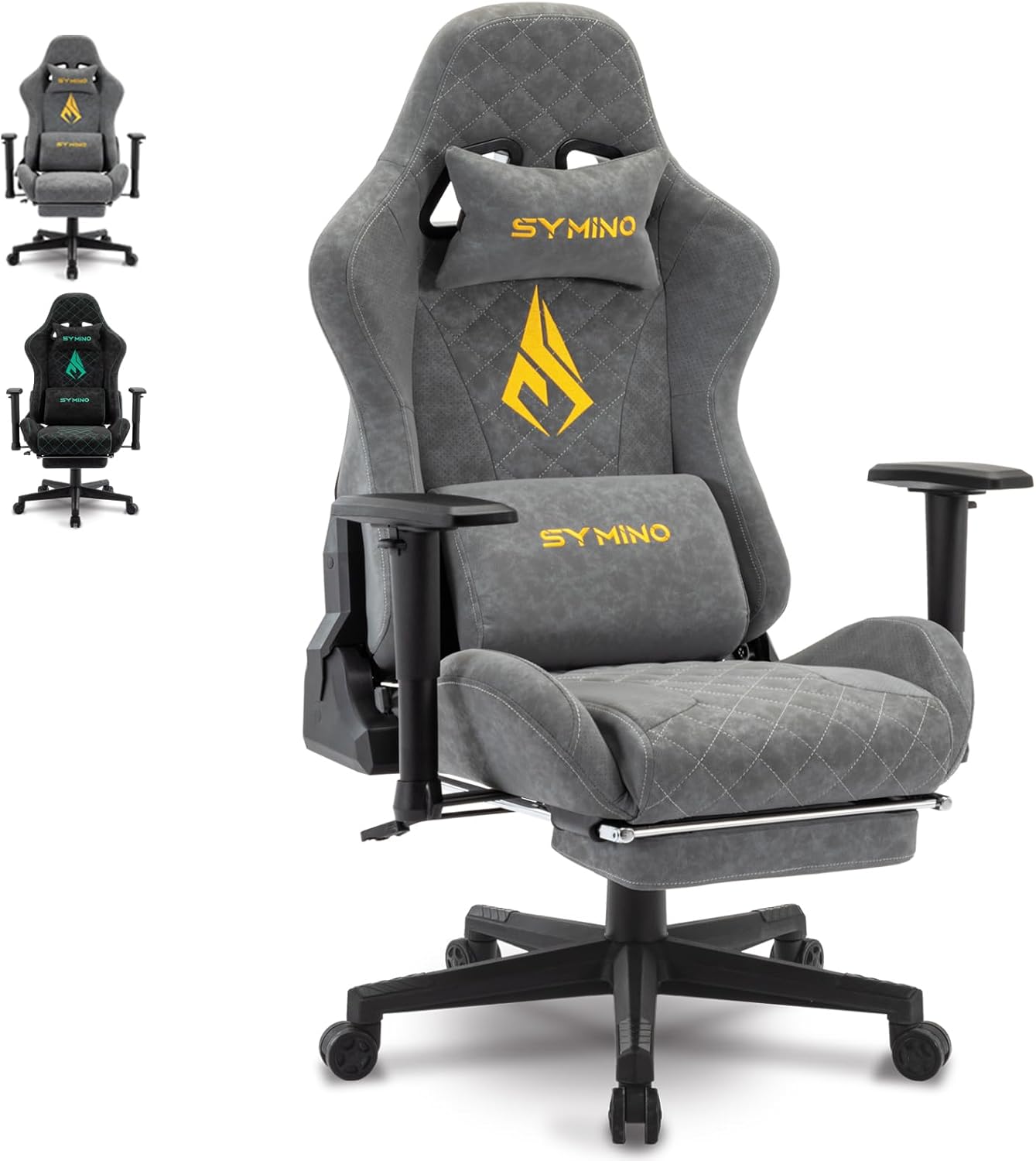 Chaise Gaming Symino – Ergonomique avec Repose-Pieds, Dossier Inclinable, Accoudoirs Ajustables, Cuir PU, Coussin Lombaire & Têtière