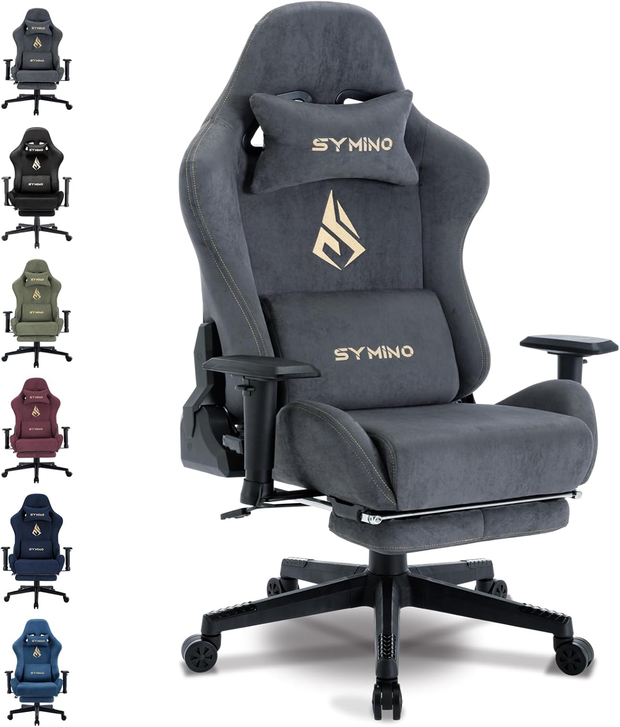 Chaise Gaming Symino – Ergonomique avec Repose-Pieds, Dossier Inclinable, Accoudoirs Ajustables, Cuir PU, Coussin Lombaire & Têtière