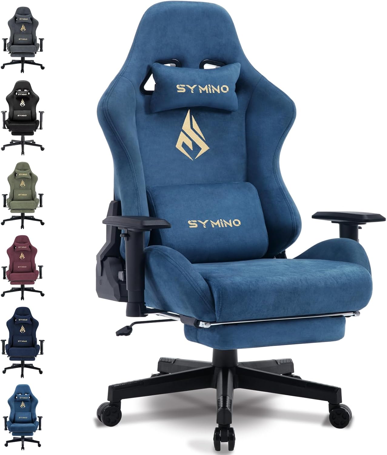 Chaise Gaming Symino – Ergonomique avec Repose-Pieds, Dossier Inclinable, Accoudoirs Ajustables, Cuir PU, Coussin Lombaire & Têtière