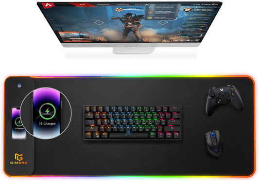 Tapis de Souris RGB XXL GIMARS – avec Chargeur Sans Fil 15W – 10 Modes d'Éclairage, Surface Imperméable et Base Antidérapante – 80×30 cm