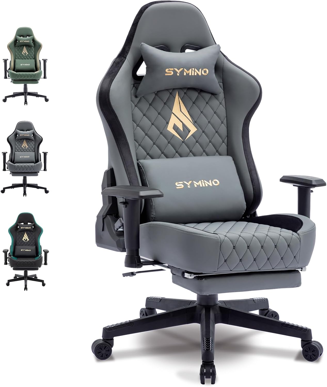 Chaise Gaming Symino – Ergonomique avec Repose-Pieds, Dossier Inclinable, Accoudoirs Ajustables, Cuir PU, Coussin Lombaire & Têtière