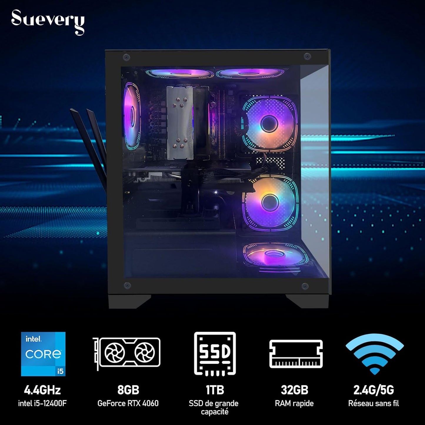 PC Gamer SUEVERY – Intel Core i7, 16 Threads, 32 Go RAM, SSD 1 To, GTX 1060, Windows 11 – Tour Gaming Multitâche Haute Performance
