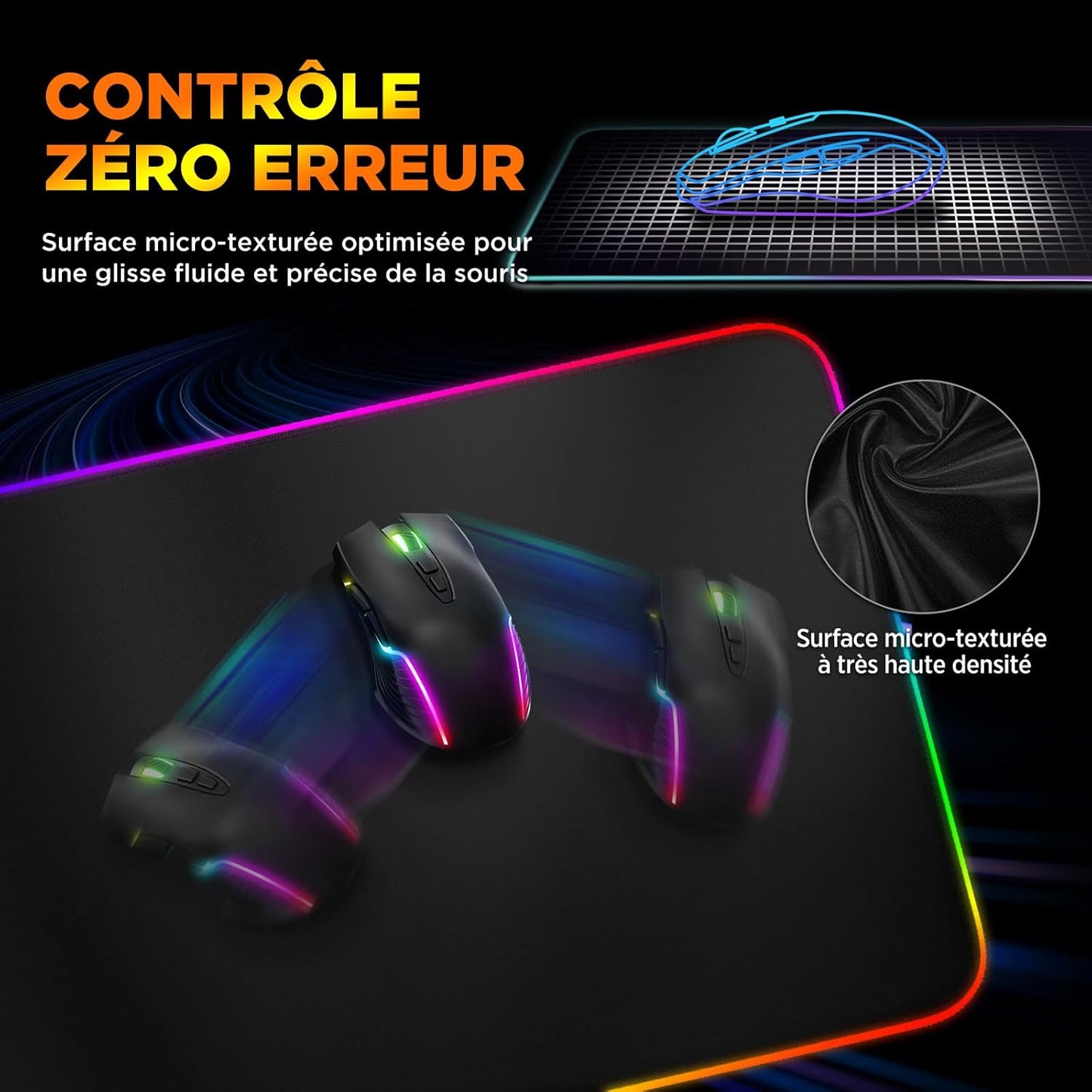 Tapis de Souris RGB XXL GIMARS – avec Chargeur Sans Fil 15W – 10 Modes d'Éclairage, Surface Imperméable et Base Antidérapante – 80×30 cm