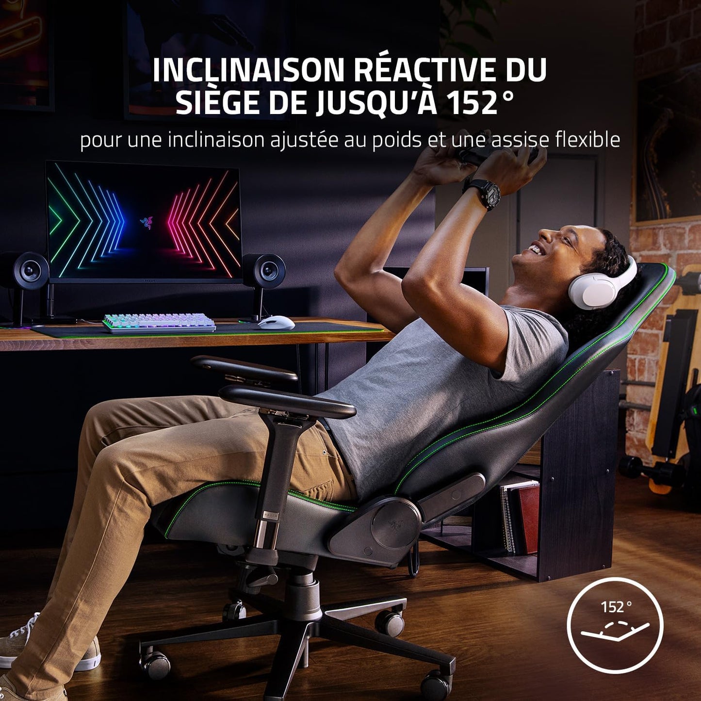 Razer Iskur – Chaise Gaming Premium avec Soutien Lombaire Intégré, Rembourrage en Mousse Haute Densité, Finition Cuir Synthétique Multicouche
