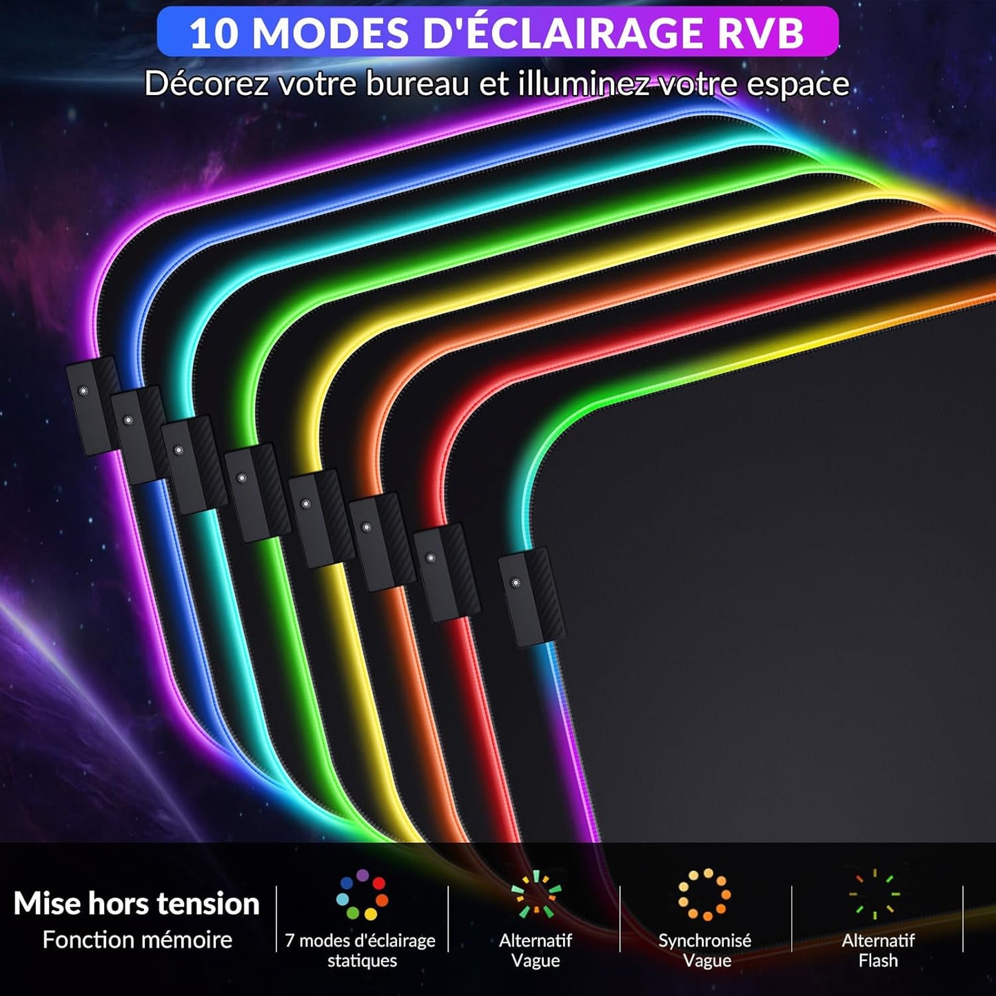 Tapis de Souris RGB XXL GIMARS – avec Chargeur Sans Fil 15W – 10 Modes d'Éclairage, Surface Imperméable et Base Antidérapante – 80×30 cm