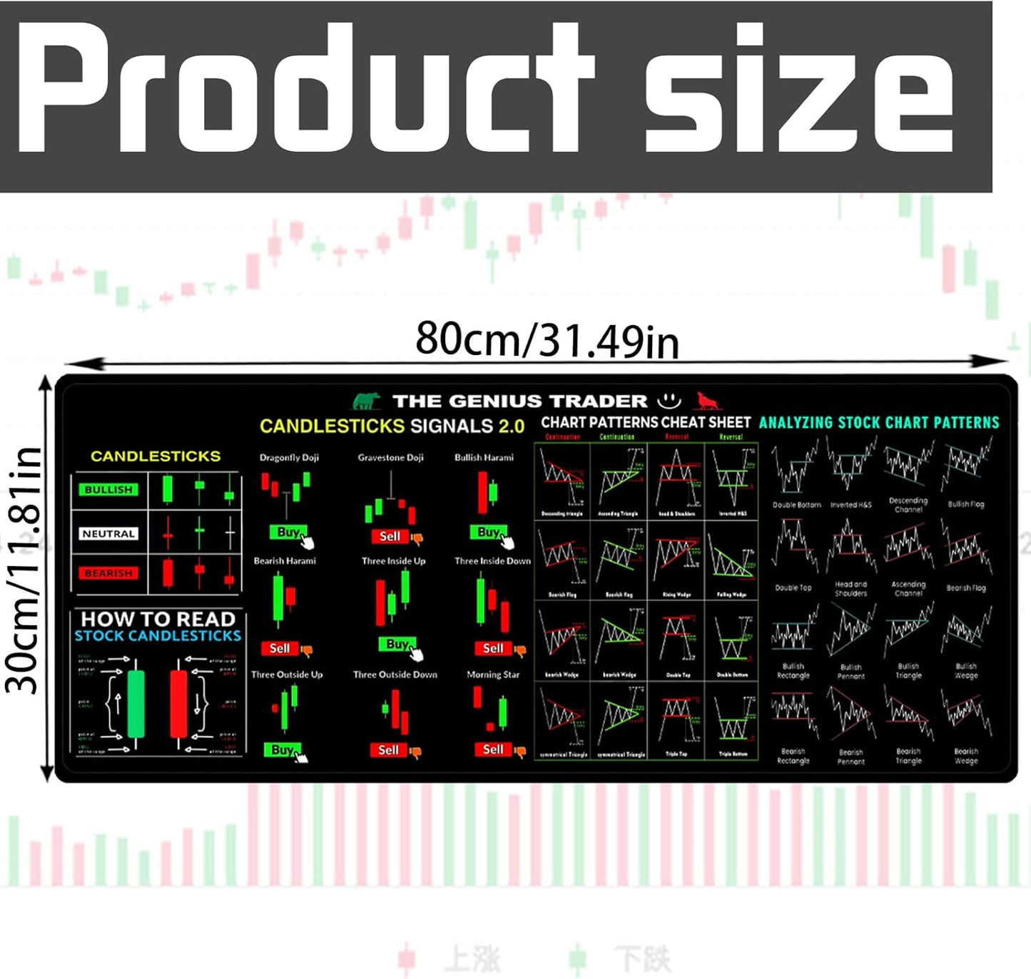 Tapis de Souris XXL YOUYIKE – Antidérapant et Imperméable – Design Trading & Crypto – 80×30 cm – Idéal Gamer, Bureau, Investisseur