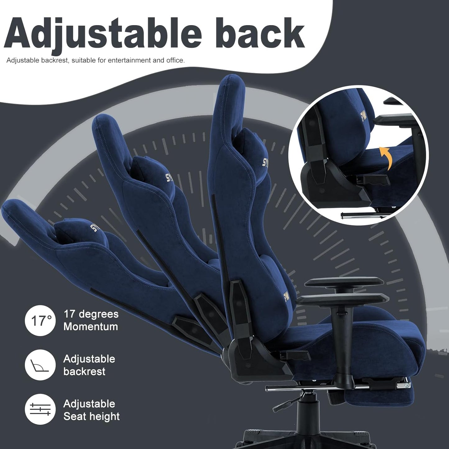 Chaise Gaming Symino – Ergonomique avec Repose-Pieds, Dossier Inclinable, Accoudoirs Ajustables, Cuir PU, Coussin Lombaire & Têtière