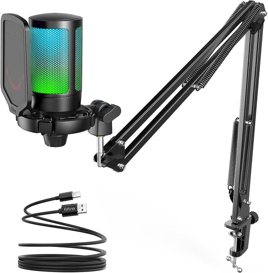 Microphone Gaming FIFINE K688 – USB & XLR, Micro à Condensateur Cardioïde avec Contrôle de Gain et Mute, Idéal Streaming, Podcast, PC/Mac