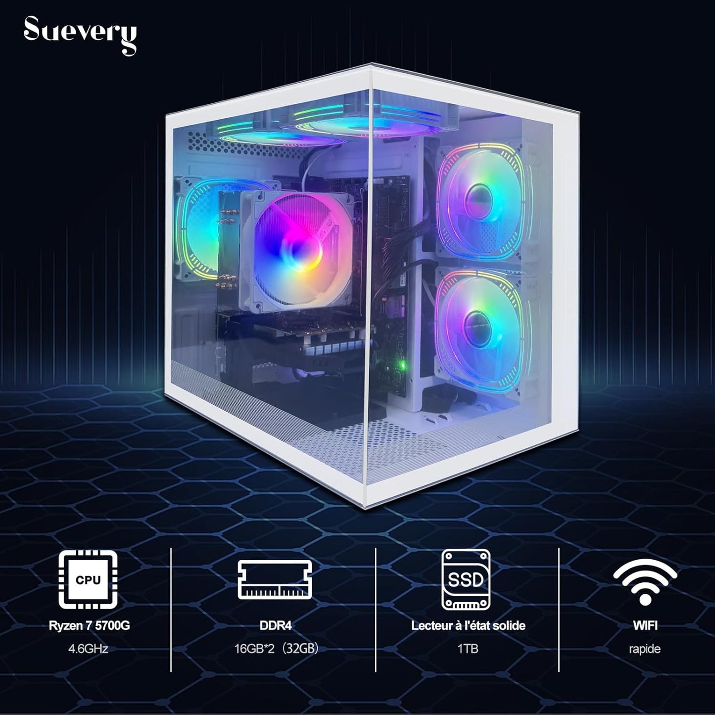 PC Gamer SUEVERY – Intel Core i7, 16 Threads, 32 Go RAM, SSD 1 To, GTX 1060, Windows 11 – Tour Gaming Multitâche Haute Performance
