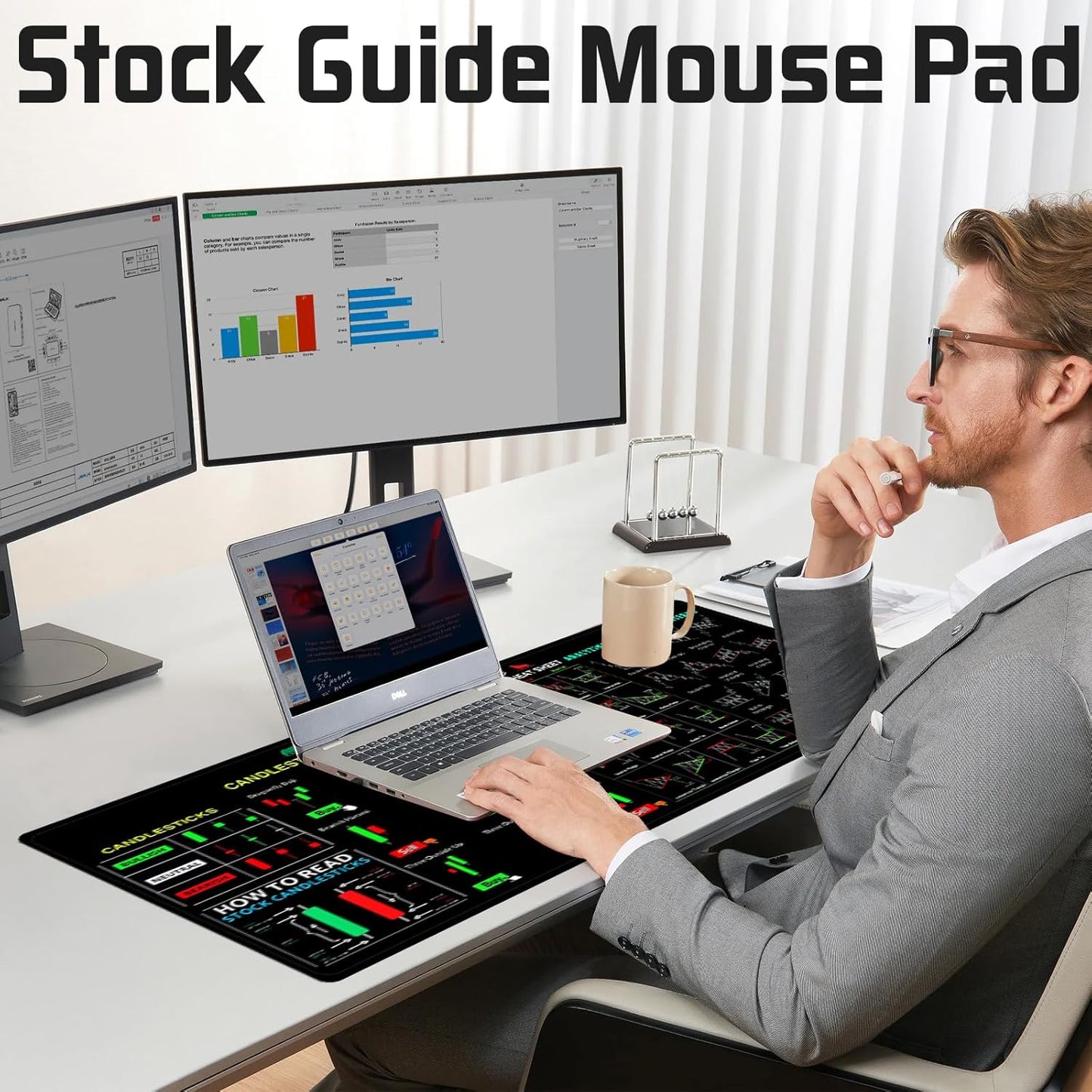 Tapis de Souris XXL YOUYIKE – Antidérapant et Imperméable – Design Trading & Crypto – 80×30 cm – Idéal Gamer, Bureau, Investisseur