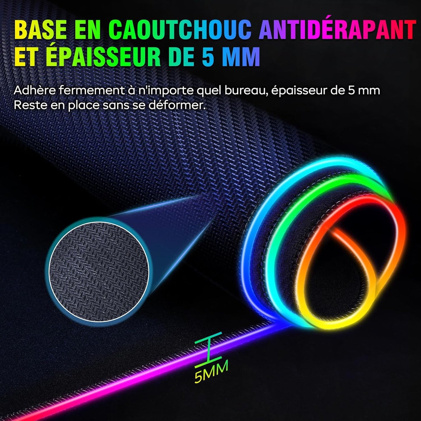 Tapis de Souris RGB XXL GIMARS – avec Chargeur Sans Fil 15W – 10 Modes d'Éclairage, Surface Imperméable et Base Antidérapante – 80×30 cm