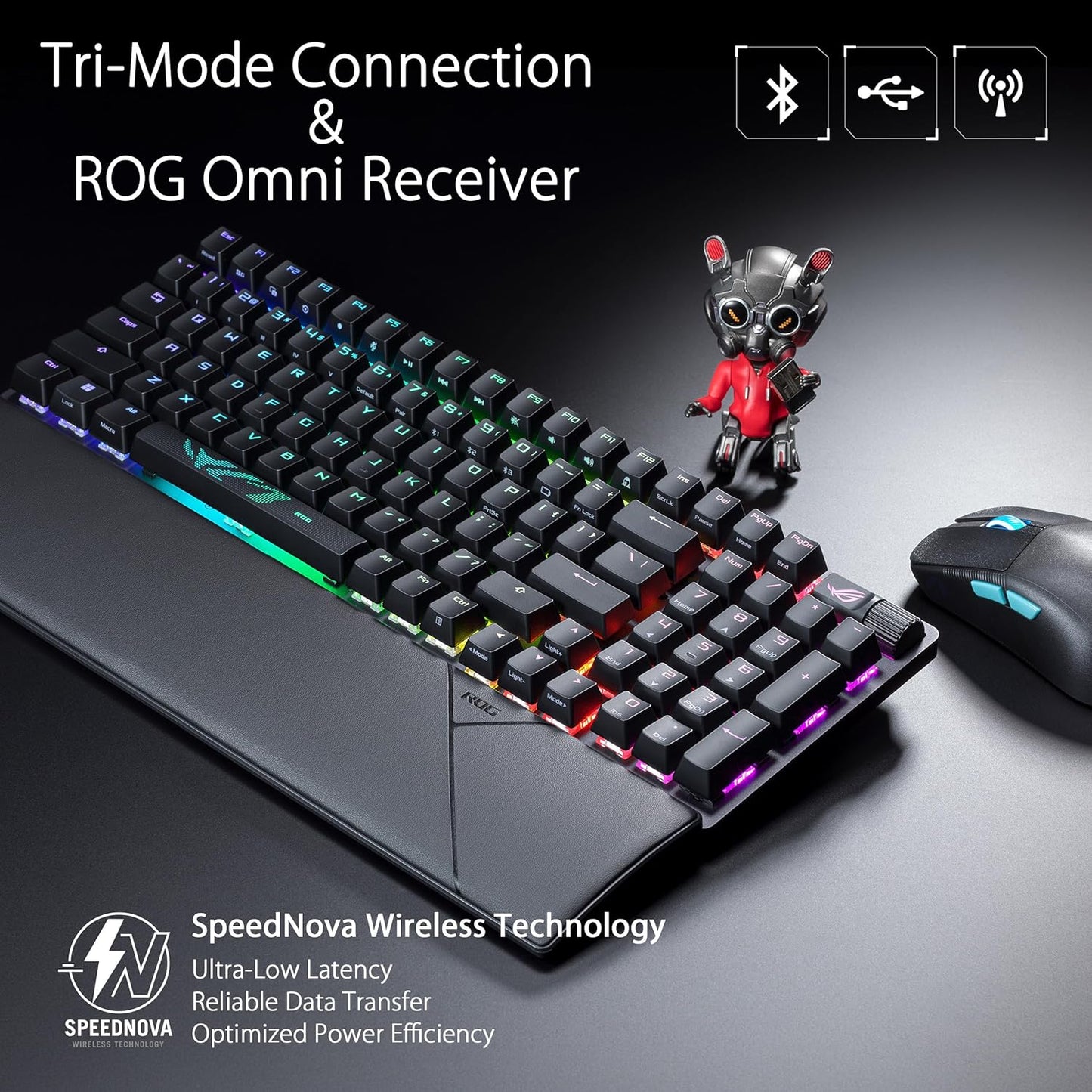 Clavier Gaming ASUS ROG Strix Scope II 96 Wireless – Mécanique, Azerty, Switchs ROG NX, RGB, Tri-mode (2.4 GHz, Bluetooth, USB), Repose-Poignets Inclus