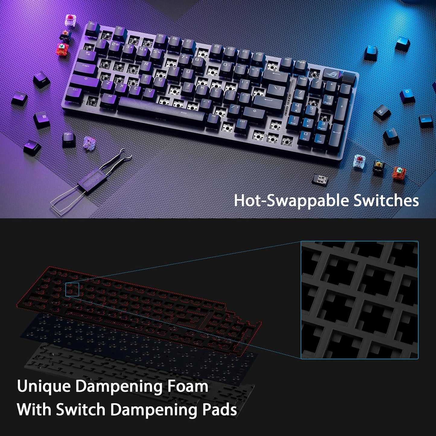 Clavier Gaming ASUS ROG Strix Scope II 96 Wireless – Mécanique, Azerty, Switchs ROG NX, RGB, Tri-mode (2.4 GHz, Bluetooth, USB), Repose-Poignets Inclus