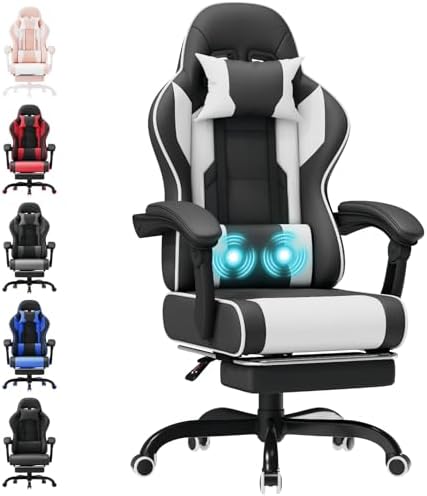 Fauteuil Gaming Massant TRIUMPHKEY – Ergonomique avec Appui-tête, Repose-pieds et Coussin Lombaire – Inclinaison 135° – Design Racing