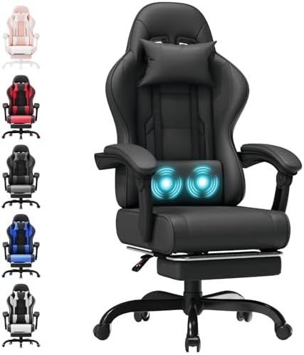 Fauteuil Gaming Massant TRIUMPHKEY – Ergonomique avec Appui-tête, Repose-pieds et Coussin Lombaire – Inclinaison 135° – Design Racing