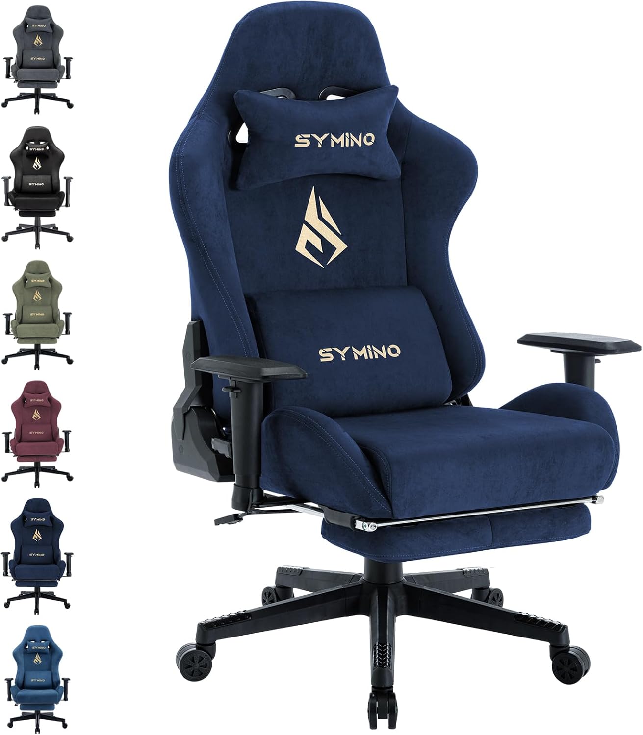 Chaise Gaming Symino – Ergonomique avec Repose-Pieds, Dossier Inclinable, Accoudoirs Ajustables, Cuir PU, Coussin Lombaire & Têtière
