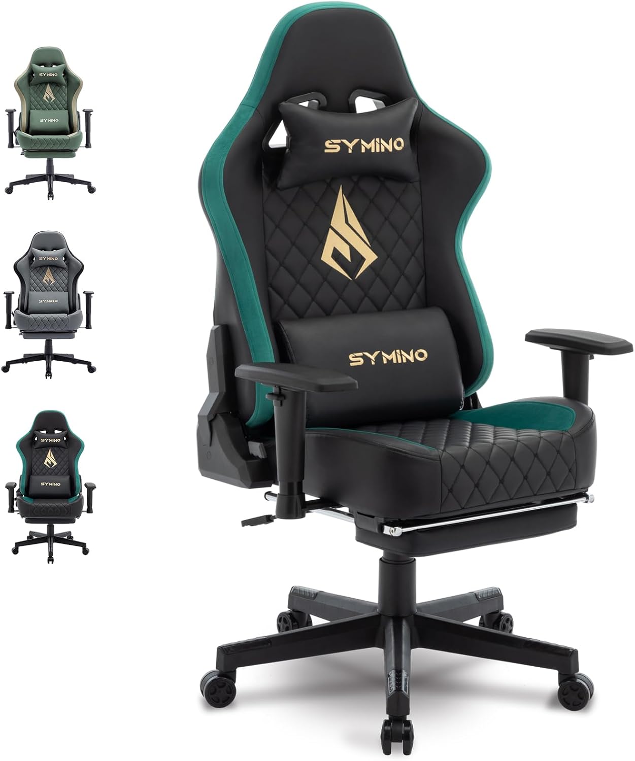 Chaise Gaming Symino – Ergonomique avec Repose-Pieds, Dossier Inclinable, Accoudoirs Ajustables, Cuir PU, Coussin Lombaire & Têtière