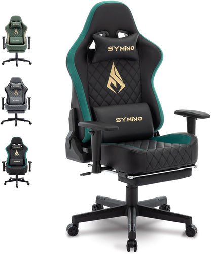 Chaise Gaming Symino – Ergonomique avec Repose-Pieds, Dossier Inclinable, Accoudoirs Ajustables, Cuir PU, Coussin Lombaire & Têtière