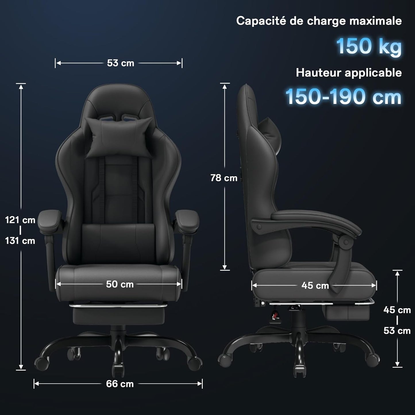 Fauteuil Gaming Massant TRIUMPHKEY – Ergonomique avec Appui-tête, Repose-pieds et Coussin Lombaire – Inclinaison 135° – Design Racing