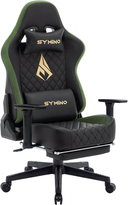 Chaise Gaming Symino – Ergonomique avec Repose-Pieds, Dossier Inclinable, Accoudoirs Ajustables, Cuir PU, Coussin Lombaire & Têtière