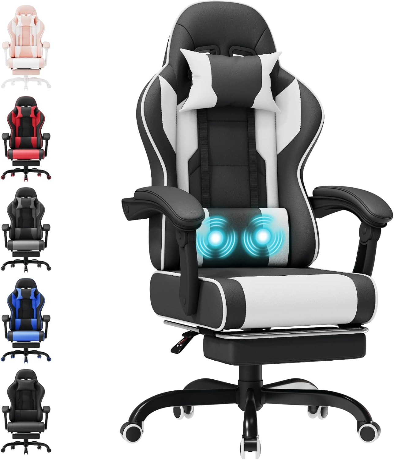 Fauteuil Gaming Massant TRIUMPHKEY – Ergonomique avec Appui-tête, Repose-pieds et Coussin Lombaire – Inclinaison 135° – Design Racing