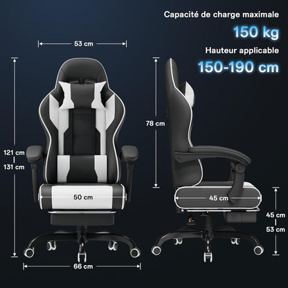 Fauteuil Gaming Massant TRIUMPHKEY – Ergonomique avec Appui-tête, Repose-pieds et Coussin Lombaire – Inclinaison 135° – Design Racing