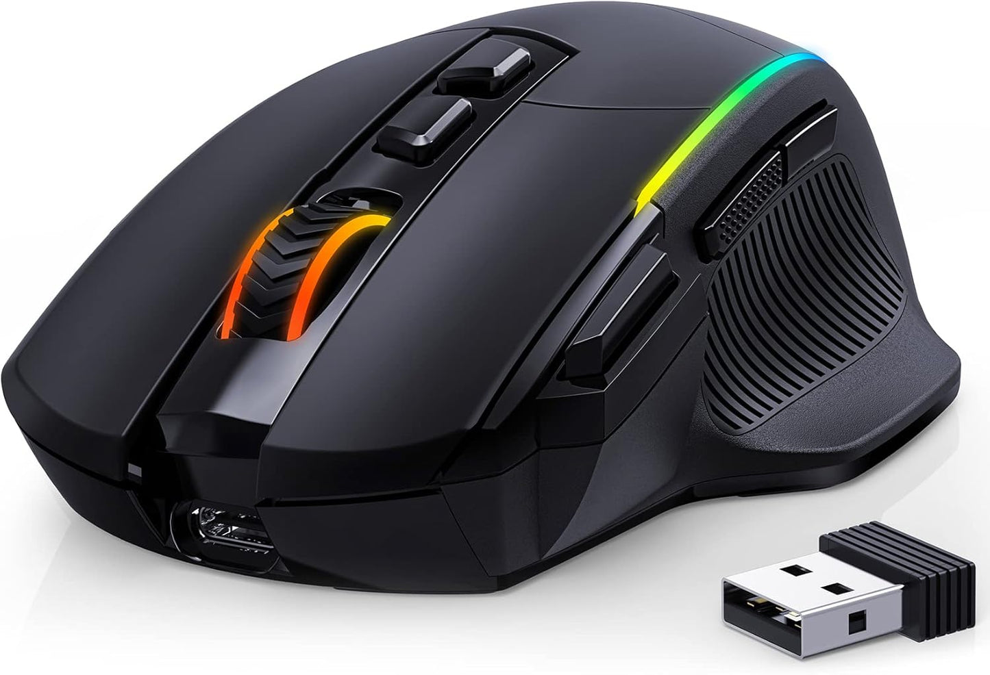 Souris Gaming RisoPhy Sans Fil – Bluetooth & 2.4 GHz – Rechargeable, 9 Boutons Programmables, RGB, Ergonomique, 10000 DPI