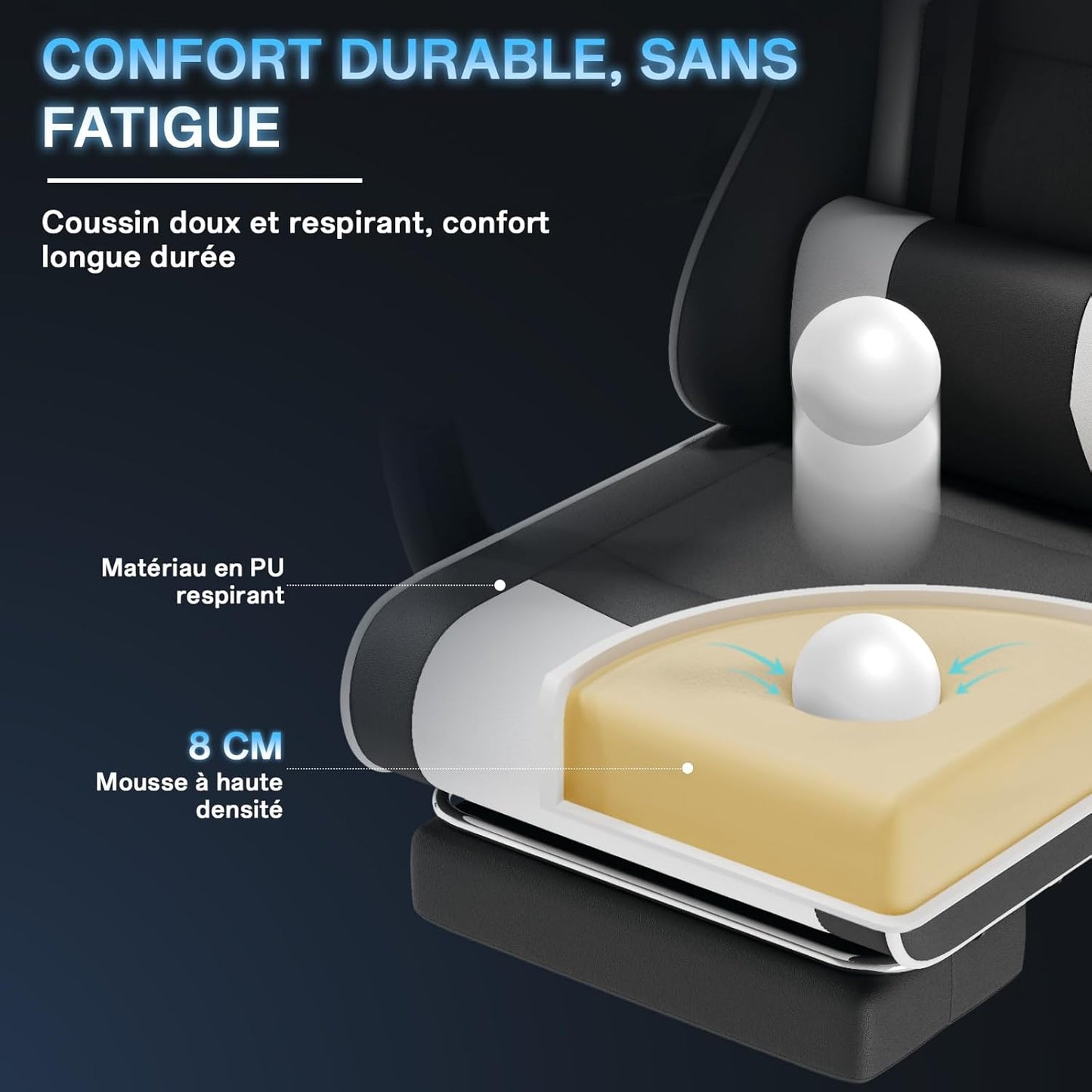 Fauteuil Gaming Massant TRIUMPHKEY – Ergonomique avec Appui-tête, Repose-pieds et Coussin Lombaire – Inclinaison 135° – Design Racing