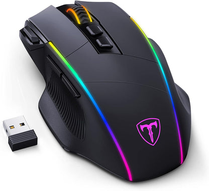 Souris Gaming RisoPhy Sans Fil – Bluetooth & 2.4 GHz – Rechargeable, 9 Boutons Programmables, RGB, Ergonomique, 10000 DPI