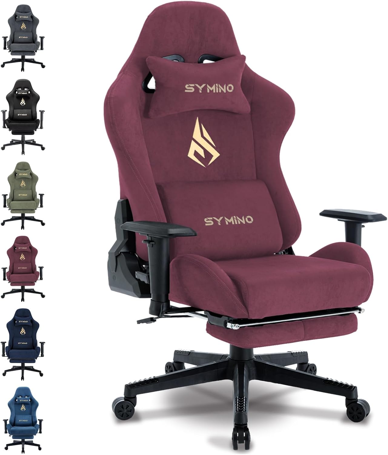 Chaise Gaming Symino – Ergonomique avec Repose-Pieds, Dossier Inclinable, Accoudoirs Ajustables, Cuir PU, Coussin Lombaire & Têtière