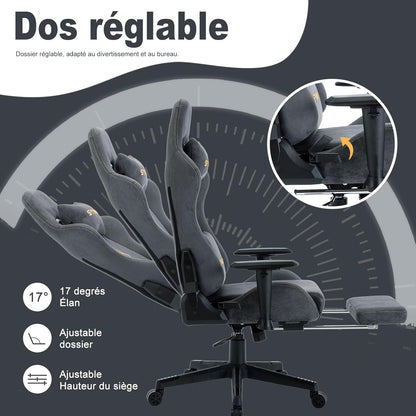 Chaise Gaming Symino – Ergonomique avec Repose-Pieds, Dossier Inclinable, Accoudoirs Ajustables, Cuir PU, Coussin Lombaire & Têtière