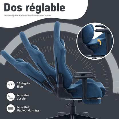 Chaise Gaming Symino – Ergonomique avec Repose-Pieds, Dossier Inclinable, Accoudoirs Ajustables, Cuir PU, Coussin Lombaire & Têtière