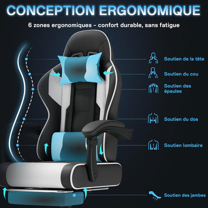 Fauteuil Gaming Massant TRIUMPHKEY – Ergonomique avec Appui-tête, Repose-pieds et Coussin Lombaire – Inclinaison 135° – Design Racing