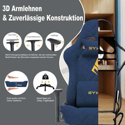 Chaise Gaming Symino – Ergonomique avec Repose-Pieds, Dossier Inclinable, Accoudoirs Ajustables, Cuir PU, Coussin Lombaire & Têtière