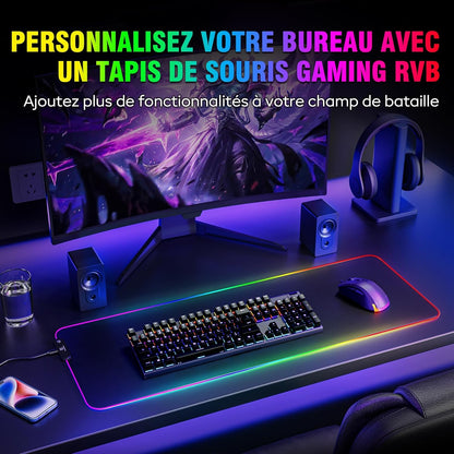 Tapis de Souris RGB XXL GIMARS – avec Chargeur Sans Fil 15W – 10 Modes d'Éclairage, Surface Imperméable et Base Antidérapante – 80×30 cm