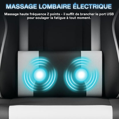 Fauteuil Gaming Massant TRIUMPHKEY – Ergonomique avec Appui-tête, Repose-pieds et Coussin Lombaire – Inclinaison 135° – Design Racing