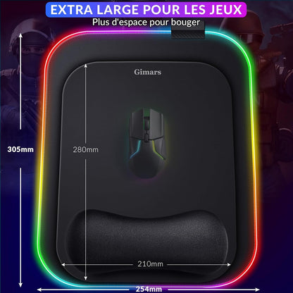 Tapis de Souris RGB XXL GIMARS – avec Chargeur Sans Fil 15W – 10 Modes d'Éclairage, Surface Imperméable et Base Antidérapante – 80×30 cm