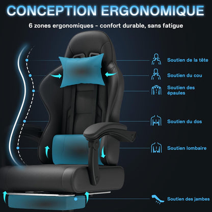 Fauteuil Gaming Massant TRIUMPHKEY – Ergonomique avec Appui-tête, Repose-pieds et Coussin Lombaire – Inclinaison 135° – Design Racing