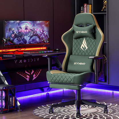 Chaise Gaming Symino – Ergonomique avec Repose-Pieds, Dossier Inclinable, Accoudoirs Ajustables, Cuir PU, Coussin Lombaire & Têtière