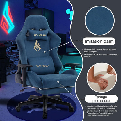 Chaise Gaming Symino – Ergonomique avec Repose-Pieds, Dossier Inclinable, Accoudoirs Ajustables, Cuir PU, Coussin Lombaire & Têtière