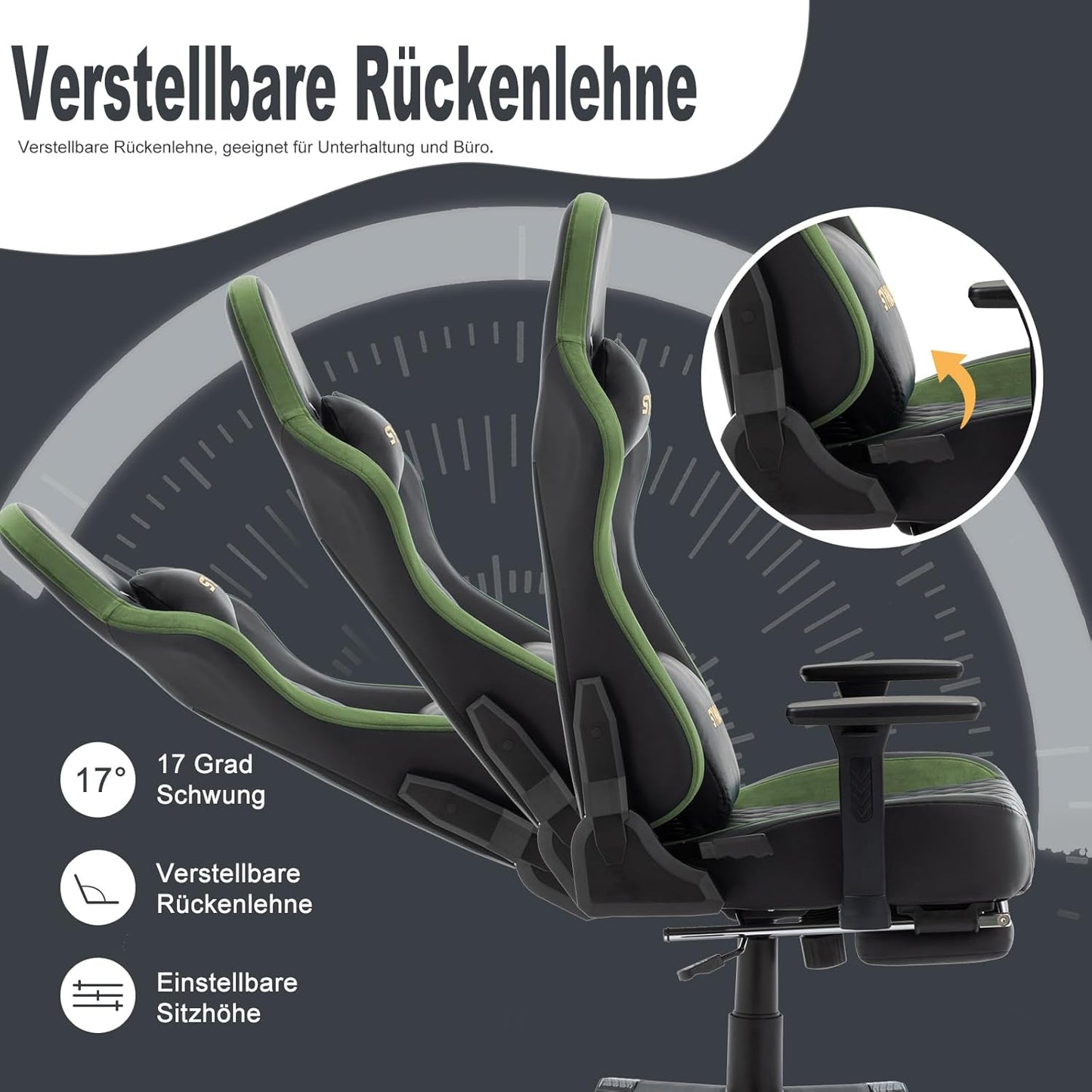 Chaise Gaming Symino – Ergonomique avec Repose-Pieds, Dossier Inclinable, Accoudoirs Ajustables, Cuir PU, Coussin Lombaire & Têtière