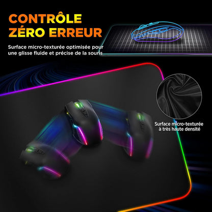 Tapis de Souris RGB XXL GIMARS – avec Chargeur Sans Fil 15W – 10 Modes d'Éclairage, Surface Imperméable et Base Antidérapante – 80×30 cm