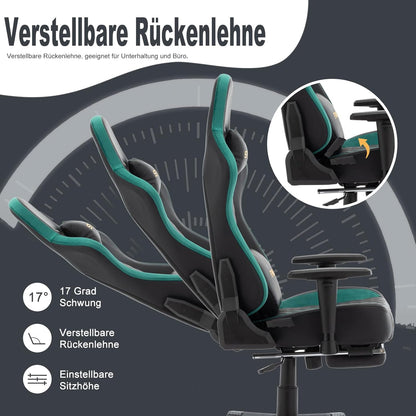 Chaise Gaming Symino – Ergonomique avec Repose-Pieds, Dossier Inclinable, Accoudoirs Ajustables, Cuir PU, Coussin Lombaire & Têtière