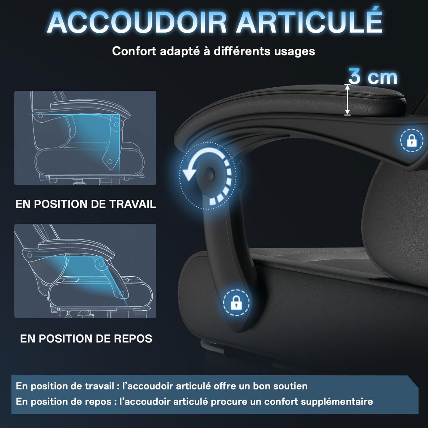 Fauteuil Gaming Massant TRIUMPHKEY – Ergonomique avec Appui-tête, Repose-pieds et Coussin Lombaire – Inclinaison 135° – Design Racing