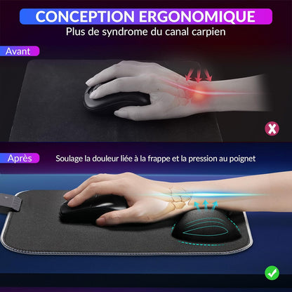 Tapis de Souris RGB XXL GIMARS – avec Chargeur Sans Fil 15W – 10 Modes d'Éclairage, Surface Imperméable et Base Antidérapante – 80×30 cm