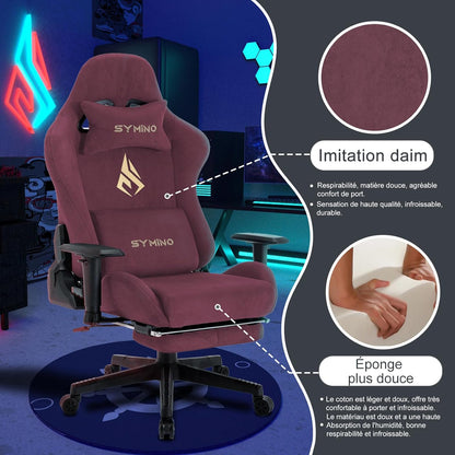 Chaise Gaming Symino – Ergonomique avec Repose-Pieds, Dossier Inclinable, Accoudoirs Ajustables, Cuir PU, Coussin Lombaire & Têtière