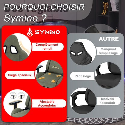 Chaise Gaming Symino – Ergonomique avec Repose-Pieds, Dossier Inclinable, Accoudoirs Ajustables, Cuir PU, Coussin Lombaire & Têtière